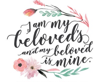 Printable Ketubah "I am My Beloved's and My Beloved is Mine" Marriage Certificate | Watercolor Flowers