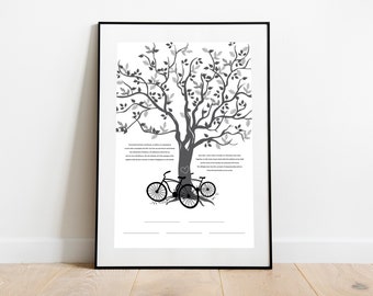 Ketubah Marriage Certificate | Bicycles and Tree Wedding Vows Art Print