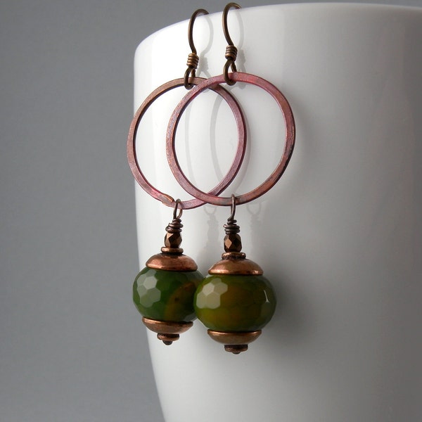 Lucky Green Jade and Copper Earrings with Free USA Shipping