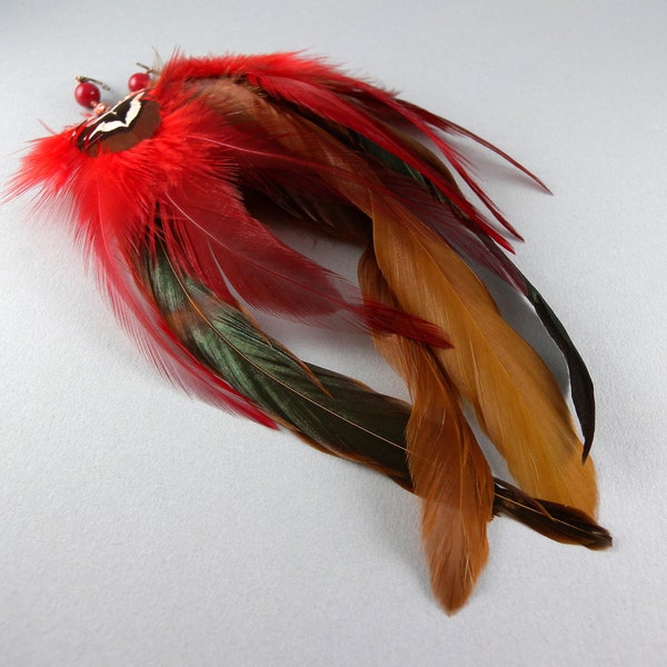 Red Hot Cinnamon Fashion Feather Fringe Earrings with Free USA Shipping