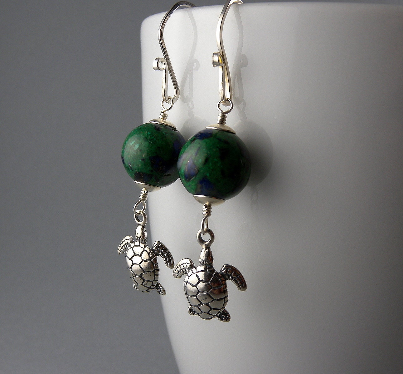 Green and Blue Sterling Silver Sea Turtle Earrings With Free - Etsy