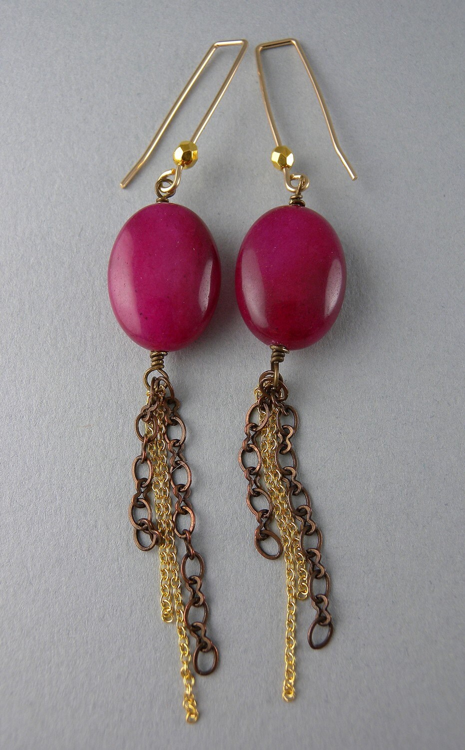 Fuchsia Pink Shoulder Duster Chain Earrings Free USA Shipping - Etsy