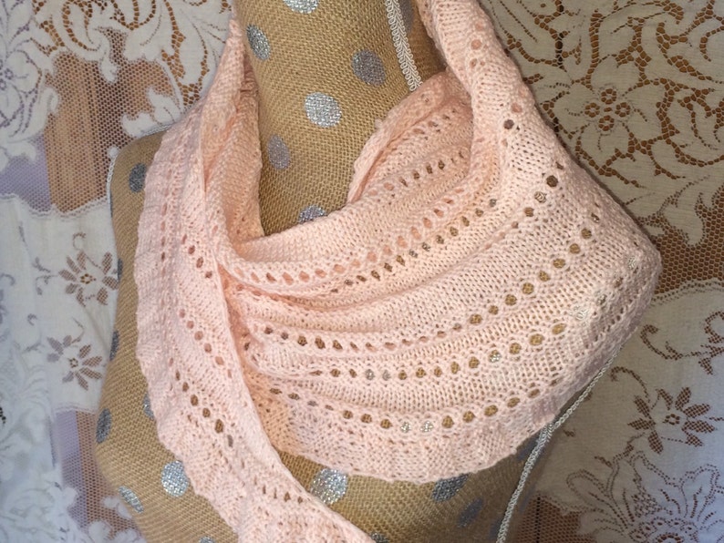 Scarf Shawl Women's Handknit Pink Wool Scarf or Shawlette image 3