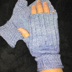 Handknitted Fingerless Gloves Wristwarmers Handwarmers Blue Size M/L womens image 5
