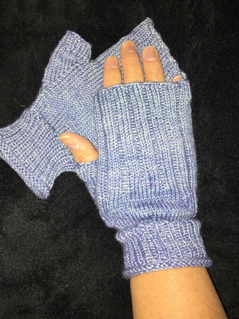 Handknitted Fingerless Gloves Wristwarmers Handwarmers Blue Size M/L womens image 5