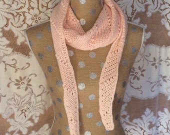 Scarf Women's Hand Crocheted Pink Wool Long Scarf