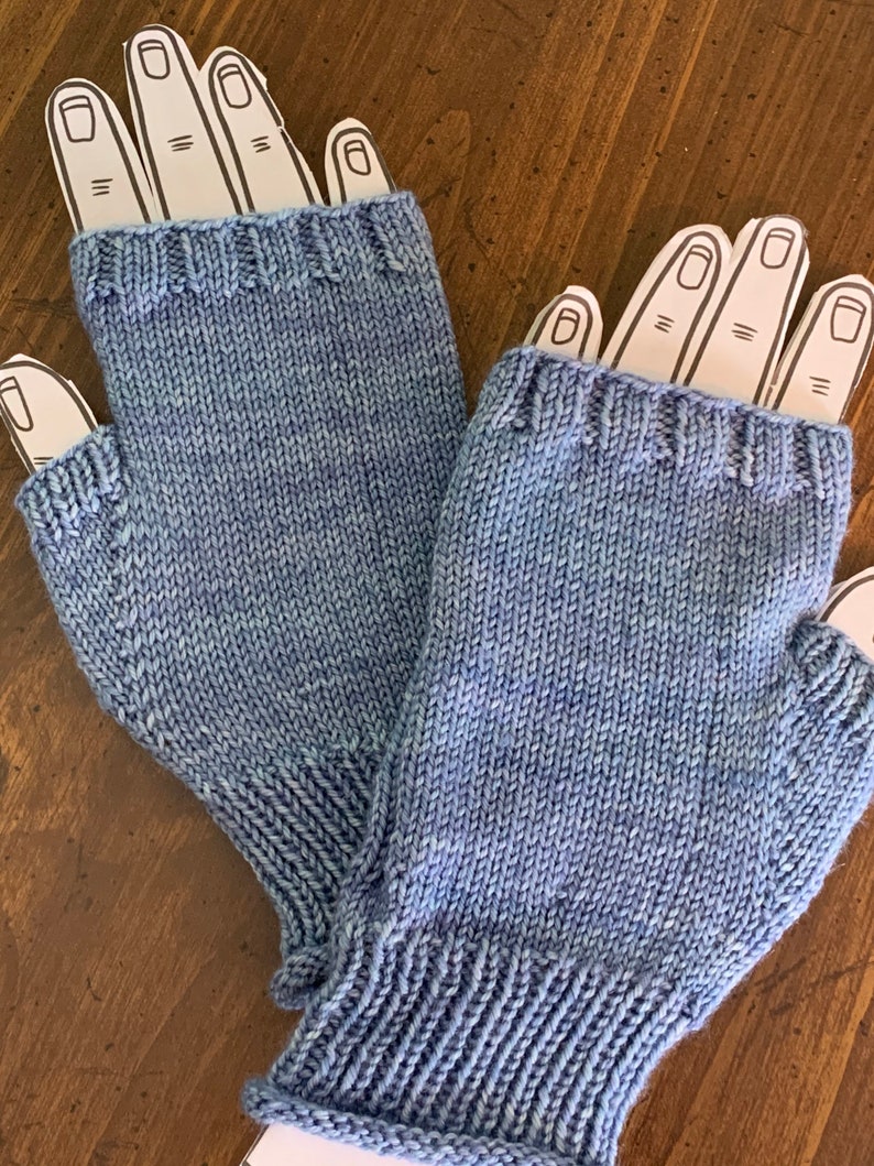 Handknitted Fingerless Gloves Wristwarmers Handwarmers Blue Size M/L womens image 3