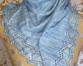 Hand-knitted Wool and Tencel Scarf or Wrap Powder Blue