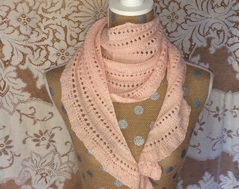 Scarf Shawl Women's Handknit Pink Wool Scarf or Shawlette