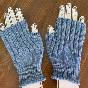 Handknitted Fingerless Gloves Wristwarmers Handwarmers Blue Size M/L womens image 1