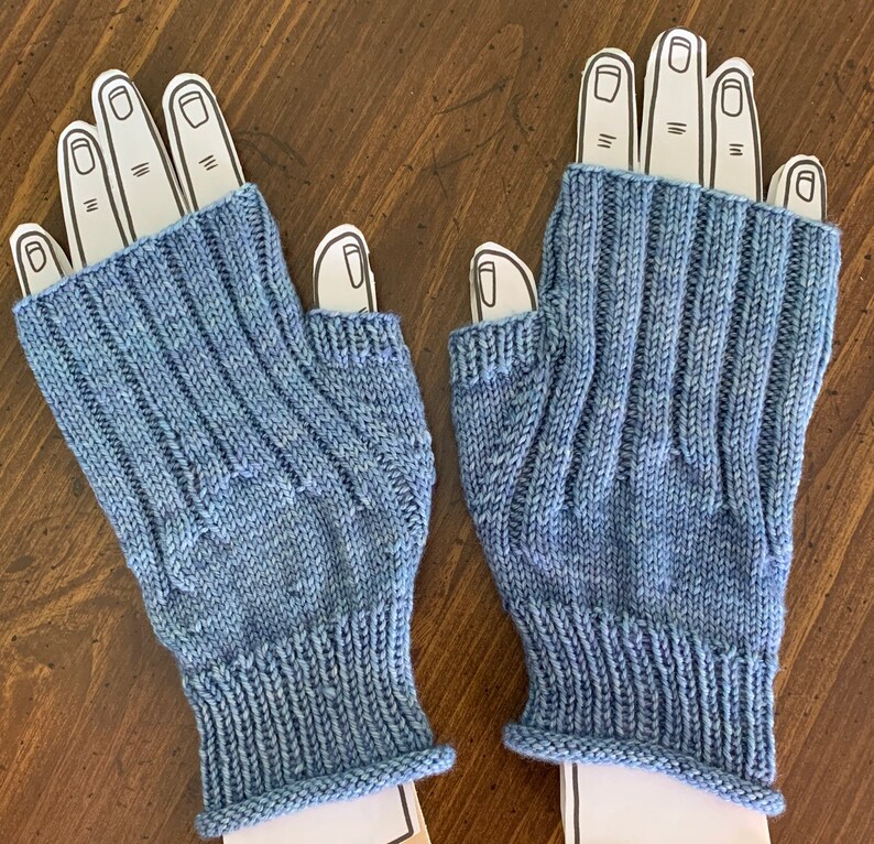 Handknitted Fingerless Gloves Wristwarmers Handwarmers Blue Size M/L womens image 1