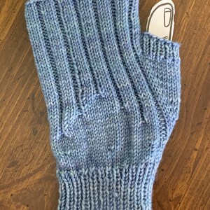Handknitted Fingerless Gloves Wristwarmers Handwarmers Blue Size M/L womens image 2