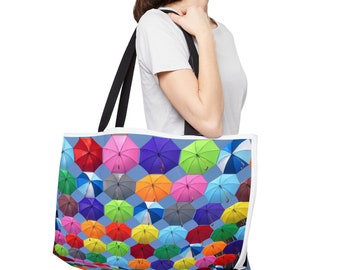 Weekender Tote Bag, Pattern, Canvas, Mockup, with zipper, Personalized Bridesmaid Gift Beach umbrellas bags