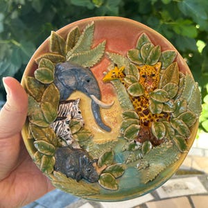 African Safari Decorative Dish - Elephant, Zebra, Rhino, Giraffe, Lion, Leopard