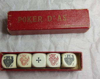 Vintage Pokerwürfel-Set POKER D'AS – In einer originalen Vintage-Schiebebox – Hergestellt in Frankreich