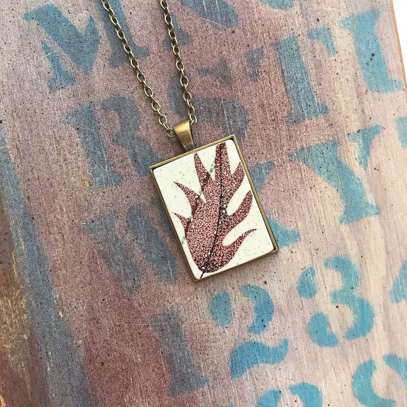 Broken Dishware Necklace Mid-Century Modern Leaf