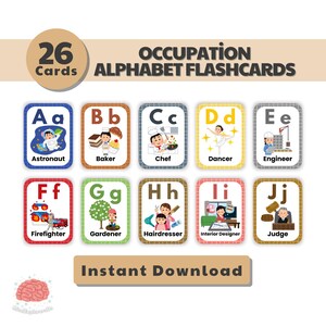 Bezetting Alfabet Flashcards | Educatieve kaarten van A-Z voor kinderen | Leren voor peuters en kleuters | Afdrukbare ABC-flashkaarten | Montessorikaart