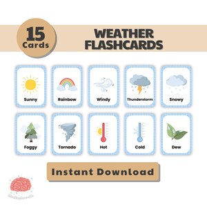 Flashcards météo | Cartes éducatives pour enfants | Apprentissage pour les enfants d'âge préscolaire et les tout-petits | Flash Cards météo imprimables | Cartes météo Montessori