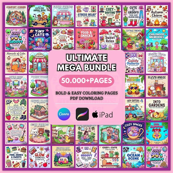 Kleurplaten MEGA-bundel, 50.000 kleurpagina's 300+ boeken Coco Wyo Coloring Book, Cute Cosy Comfy, Digital Coloring, Printable, iPad, pdf