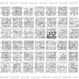 May include: A collection of black and white line art coloring pages. The pages feature various scenes, including cozy interiors, outdoor settings, and illustrations with text. The text includes "Girl Moments" and "Cozy Christmas".