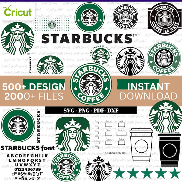 Logo Starbucks personnalisé | svg png dxf ai + police incluse | Silhouette Cricut | Téléchargement numérique | Vacances | Noël | Tasse Starbucks personnalisée
