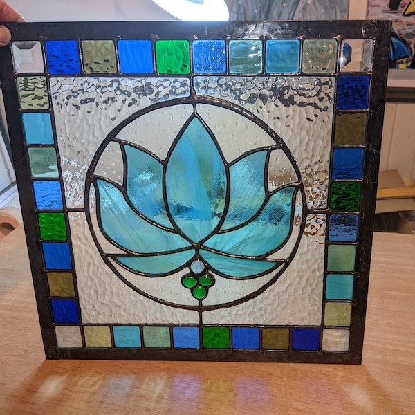 Stained Glass Lotus Window or Hanging / Big Suncatcher 16"x16"
