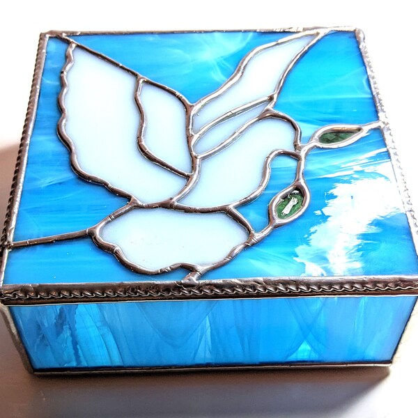 Stained Glass Dove & Olive Branch Jewelry Box - Personalised