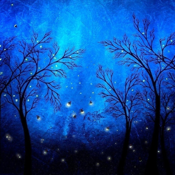 Blue Firefly Tree Print - Twilight by Jaime Best