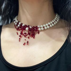 Ras de cou en perles de verre, collier de perles superposées, bijoux horreur