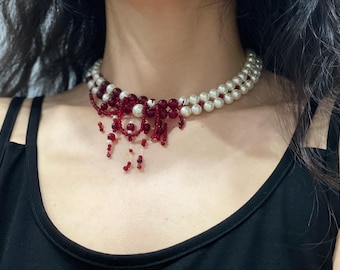 Glass Pearl Choker ,Layered pearl necklace,horror jewellery