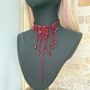 Halloween Decoration, Red Beaded Bleeding Necklace，horror jewellery, Halloween,gothic,cosplay,Dress jewelry