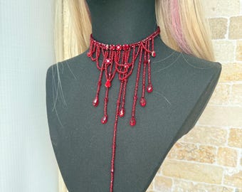 Decoración de Halloween, collar sangrante de cuentas rojas, joyería de terror, Halloween, gótico, cosplay, joyería de vestir