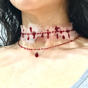 Ensemble ras de cou sanglant - 2 pcs bijoux d'horreur victoriens gothiques sombres, parfait pour les amateurs de vampires, esthétique sorcière, Halloween et mode alternative