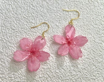 Pendientes colgantes de flores de cerezo 3D reales, pendientes estéticos de temporada hechos a mano, joyas de Sakura, regalo para ella