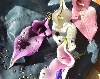 Pierced Calla Lily keychain ,gothic trendy  for women's handbag. Floral handmade accessory, Purse Charm, Bag Charm Accessories