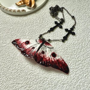 Lunar Moth Pendant Necklace ,Resin and paper Moth Necklace,Goth Butterfly Necklace, Nature Inspired Animal Jewellery,Halloween