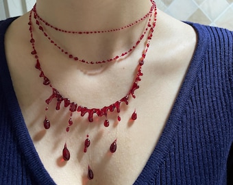 Collar de resina con capas de sangre, regalo único de Halloween, disfraz de vampiro