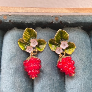 Fruit Earrings, Red Raspberry Earrings,Cute  Dangle Earring for Girls