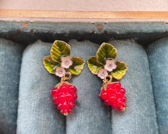 Fruit Earrings, Red Raspberry Earrings,Cute  Dangle Earring for Girls
