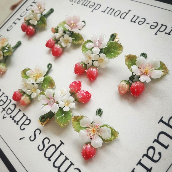 Strawberry Earrings/Hairclips/Brooch – Shrink Plastic Nature-Inspired Jewelry