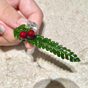Green Leaf hair chlips/brooch, real fern barrette ,handmade nature jewelry