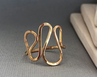 Gold Thumb Ring, Hammered Wave Ring, Handmade Chunky Gold Filled Cocktail Ring