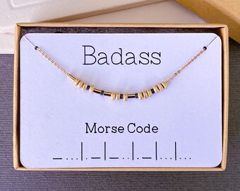 Collar con código Morse de oro, collar ajustable con código Morse de Badass Bestie, joyería para mejores amigos, regalo de cumpleaños de amistad