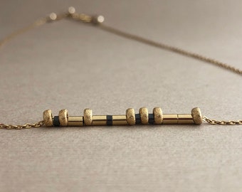 Morse Code Adjustable Necklace, Personalized Gold Filled Morse Code Necklace, Custom Morse Code Jewelry Gift