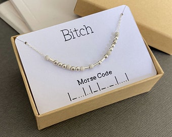Morse Code Necklace, Sterling Silver Bitch Morse Code Necklace, Best Friend Necklace Gift