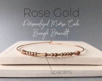 Bracelet Morse Code Personalized, Morse Code Bracelet Rose Gold, Rose Gold Bangle Bracelet, Morse Code Jewelry Handmade, Custom Code Bangle
