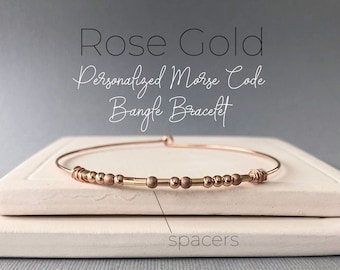 Bracelet Morse Code Personalized, Morse Code Bracelet Rose Gold, Rose Gold Bangle Bracelet, Morse Code Jewelry Handmade, Custom Code Bangle