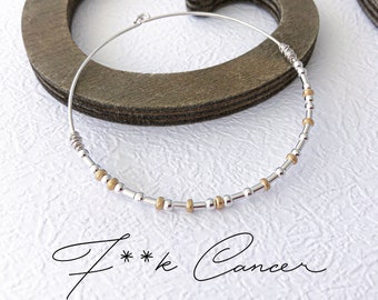 Cancer Survivor Bracelet, Morse Code Fuck Cancer Bangle, Mixed metal gold and silver Jewelry Morse Code Bangle Bracelet