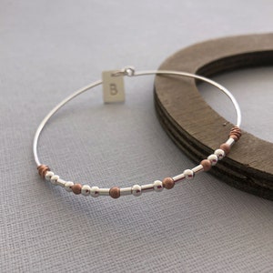 Custom Morse Code Bracelet, Personalized Monogram Charm Bangle, Sterling Silver Rose Gold Mixed Metal Morse Code Jewelry