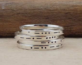 Morse Code Ring Personalized - Hand Stamped Initial Ring - Monogram Stacking Ring - Sterling Silver Letter Ring - Stackable Name Ring